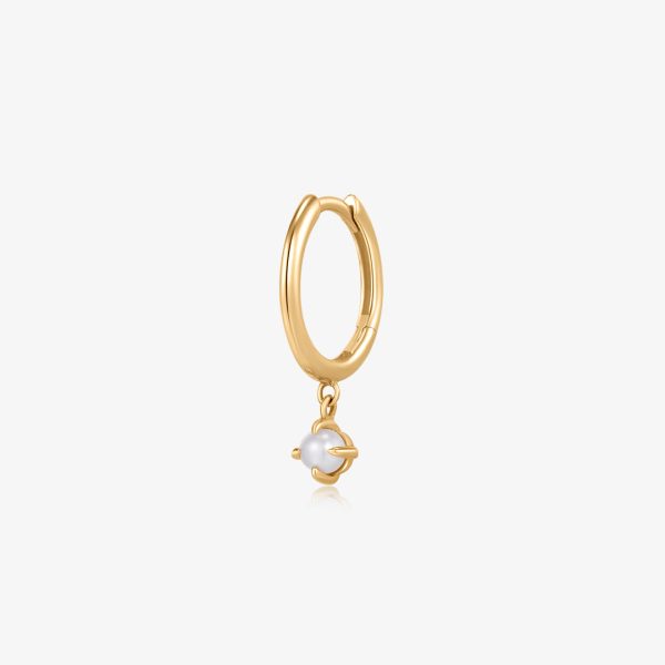 HELENA | Single White Pearl Dangle Huggie Hoop