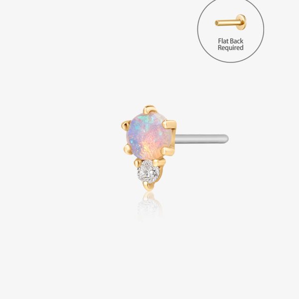 ZENA | Single Opal And Diamond Threadless Flatback Earring