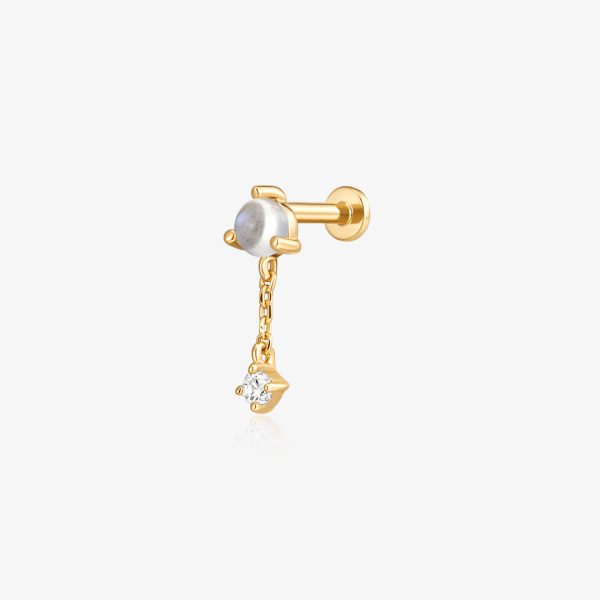 Moonstone & White Sapphire Dangle Flatback Stud