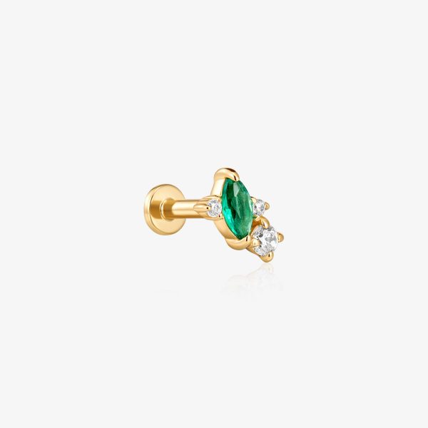 Lab Grown Emerald & Diamond Flatback Stud