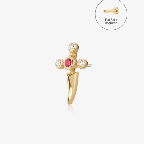 PHINEAS | Lab Grown Diamond & Ruby Dagger Threadless Flatback Earring